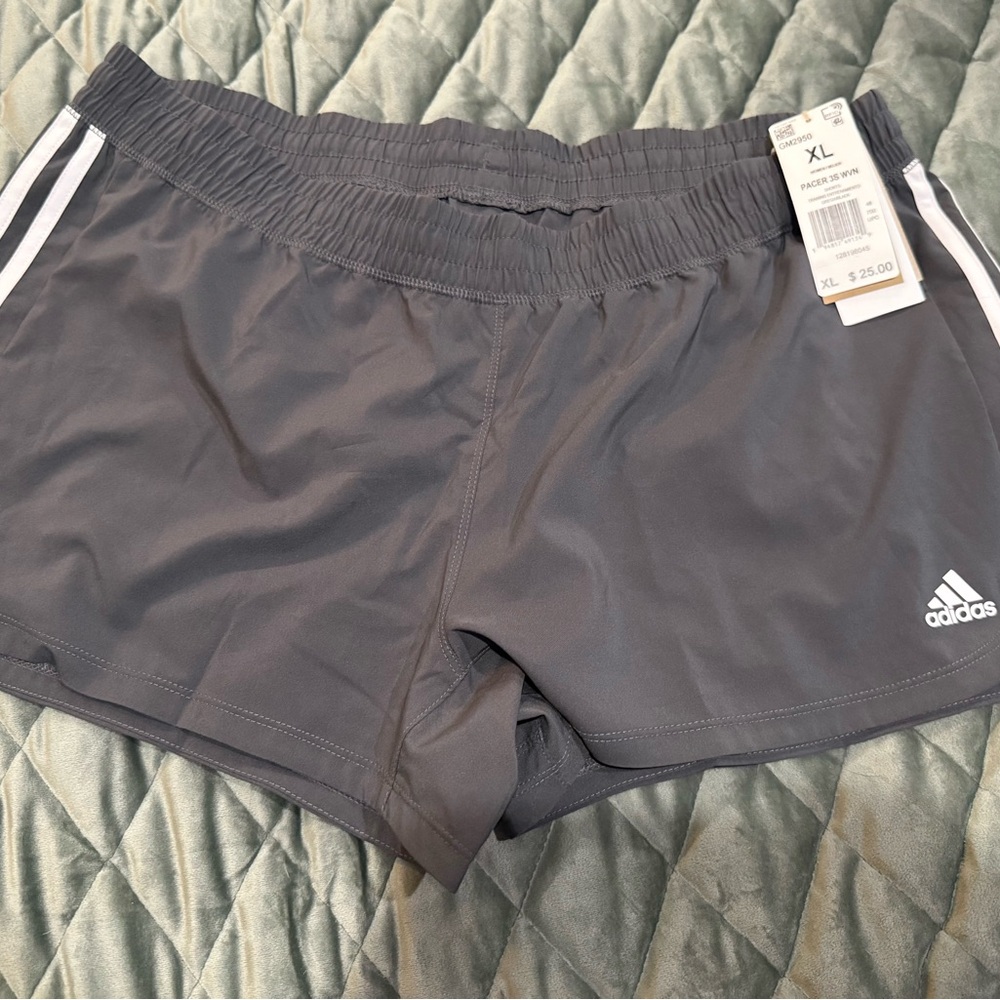 Adidas Gray Athletic Shorts Lightweight Elastic Waist